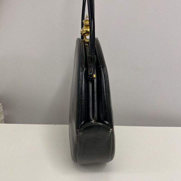 Vintage Judith Leiber Leather Purse Black Gold Tone Metal DUCK Clasp RARE‎ TLC - Picture 4 of 12